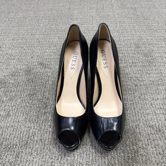 Guess Heels Black Leather Peep Toe Women's Size 7.5 - Picture 2 of 12